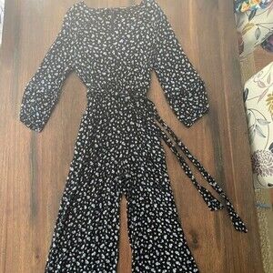 Madewell Dark Blue Floral long sleeve jumpsuit Size Large